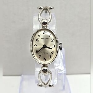 Womens Majestime Manual Wind Silver Cuff Watch Vintage Style Classic Runs